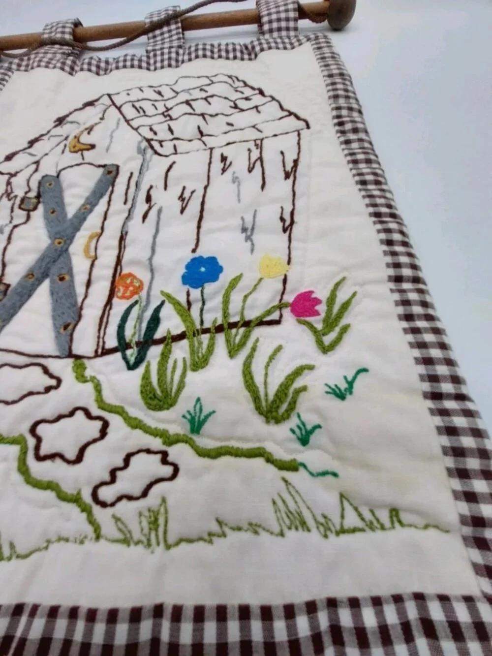 Outhouse Country Embroidered Wall Hanging Floral 17